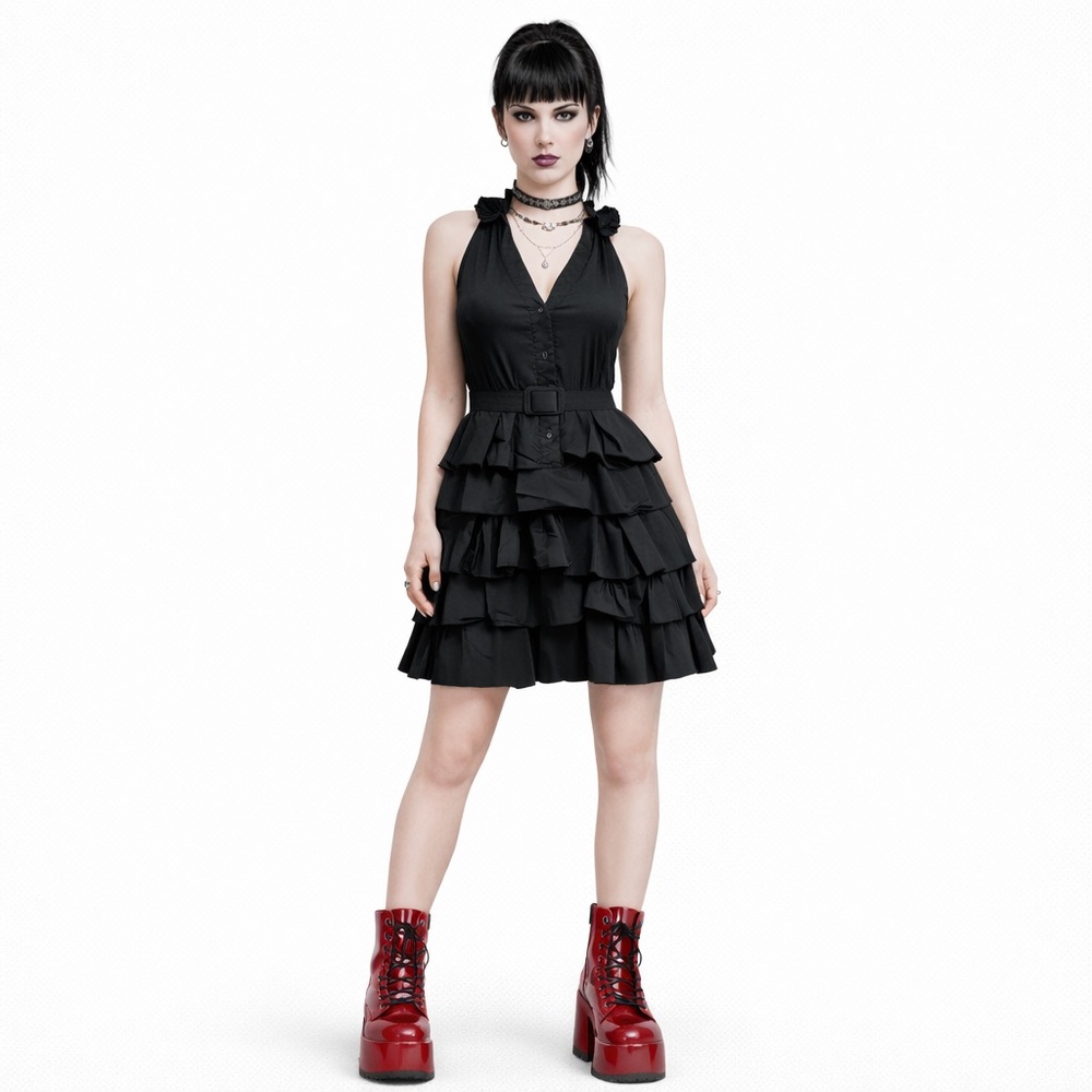 BCBG Max Azria Y2K Black Ruffle Mini Dress Whimsigoth Goth Party Size 0